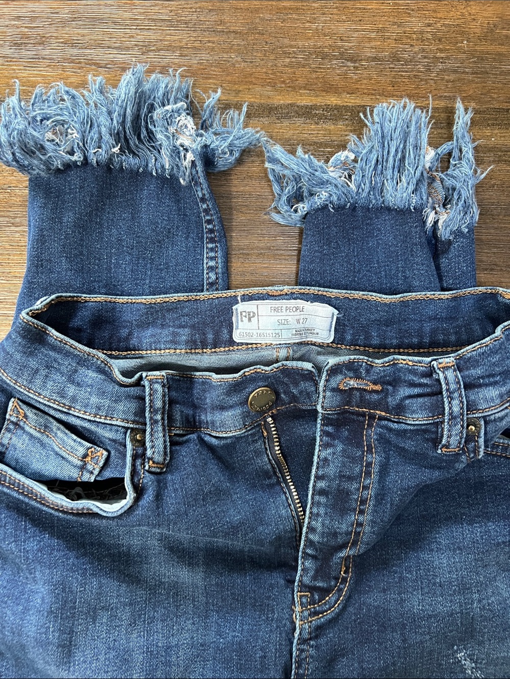Free People Dark Blue Frayed Hem skinny Jeans